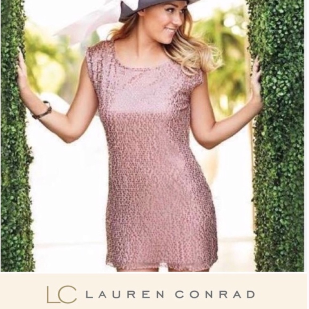 LC Tan Sheer Sequin attach Slip Underlay Dress - Picture 1 of 6